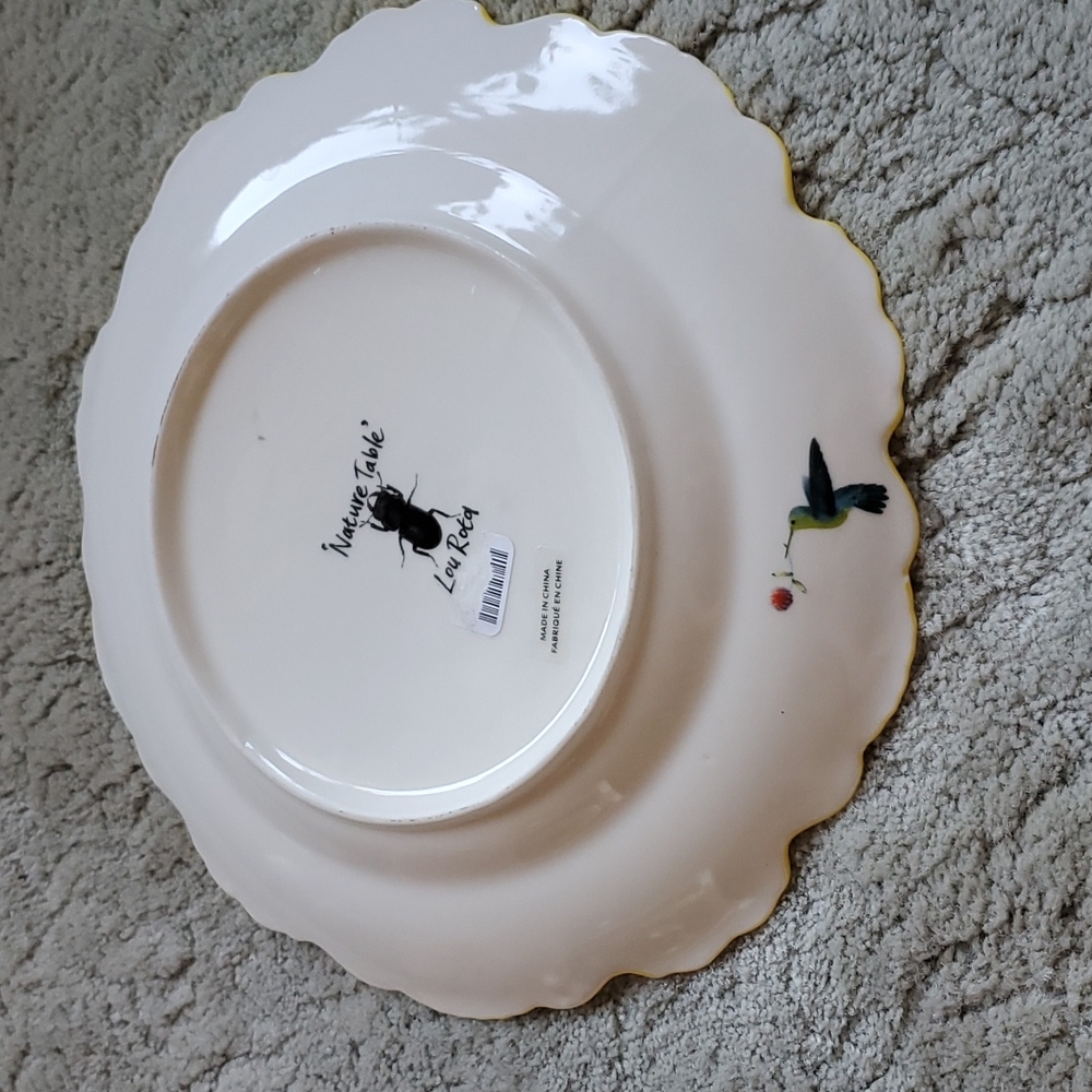 Anthropologie Lou Rota Nature Table Hummingbirds 9" Dessert Salad Plate Yellow - Picture 2 of 3